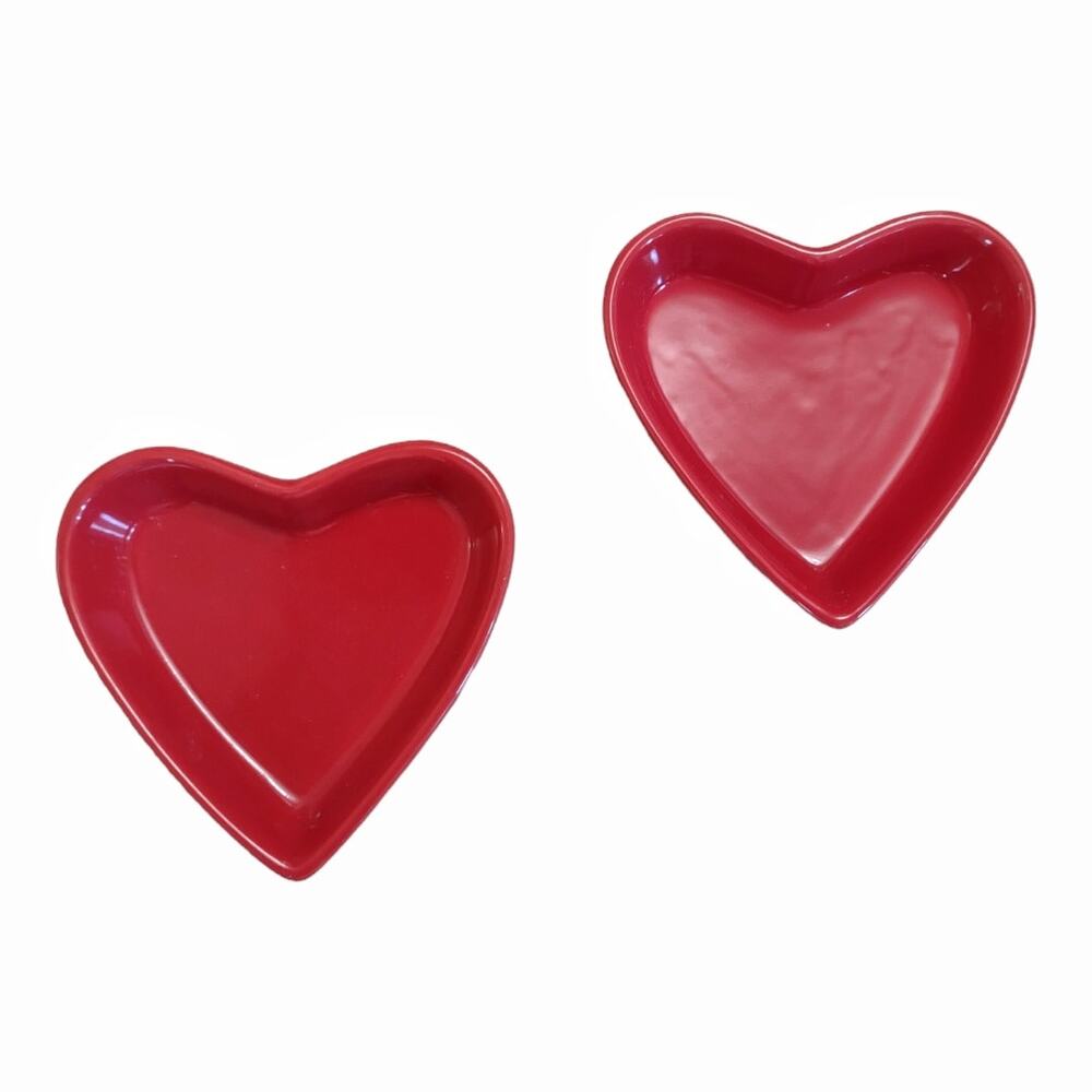 Heart Shaped Dishware Home Goods Red Candy Dishes Jewelry Earrings 2pc Bundle